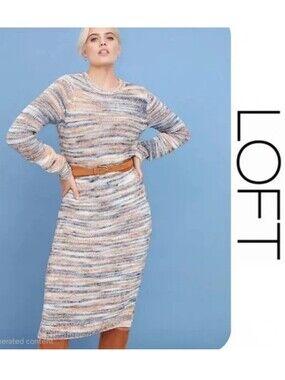 LOFT Pastel Multicolor Marled Midi Sweater Dress - Blue, Beige, Cream (size M)